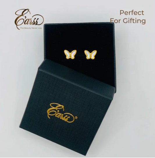 Butterfly White Gold Earring | Stainless Steel | 18K Gold Plated